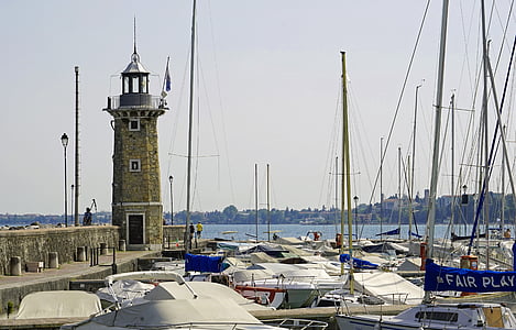 Port, Garda, Lighthouse, člny, Taliansko, Harbor, more