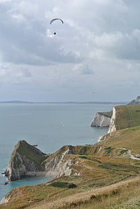 Dorset, paraseilings, krasts, Anglija, Angļu, ainava, Jurassic