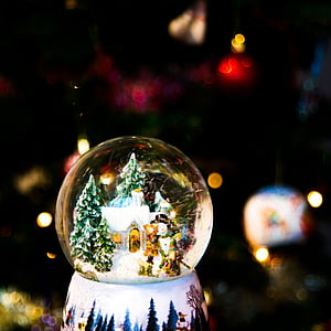 Natal, bola, exibir, decoração, ornamentos, Borrão, bokeh