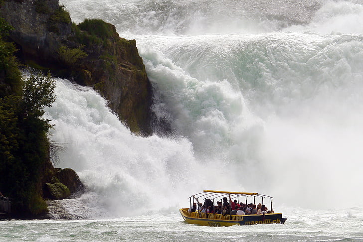 rhine falls, schaffhausen, excursion boat, visit, water wall, waterfall, rock