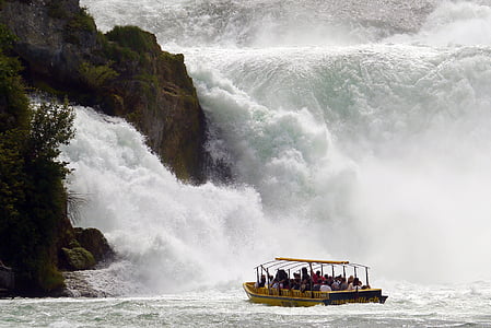 Cataratas do Reno, Schaffhausen, barco de excursão, Visite, parede de água, Cachoeira, rocha