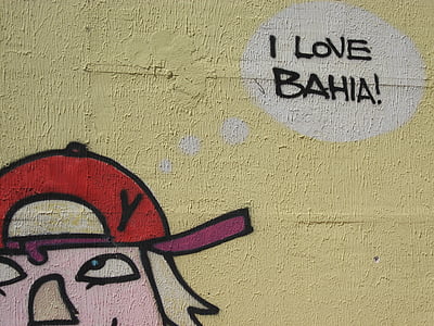 Bahia, Brasilien, graffiti, vægmaleri, tegneserie, tænkning
