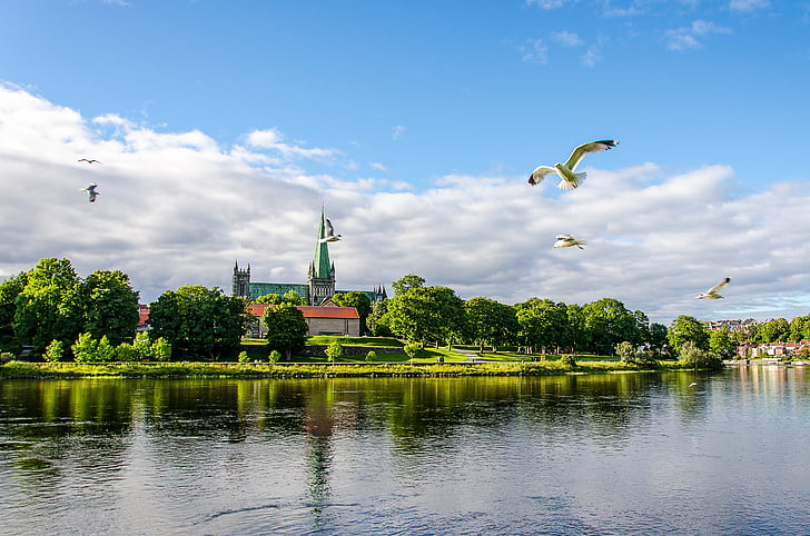 kirkko, Trondheim, Norja, Heritage, katedraali, arkkitehtuuri, River
