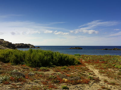 Menorca, pemandangan, pemandangan laut, batu, Hill, musim panas, langit