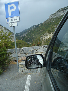 zlomený, zrcadlo, auto, Itálie parkoviště, aplikace Outlook