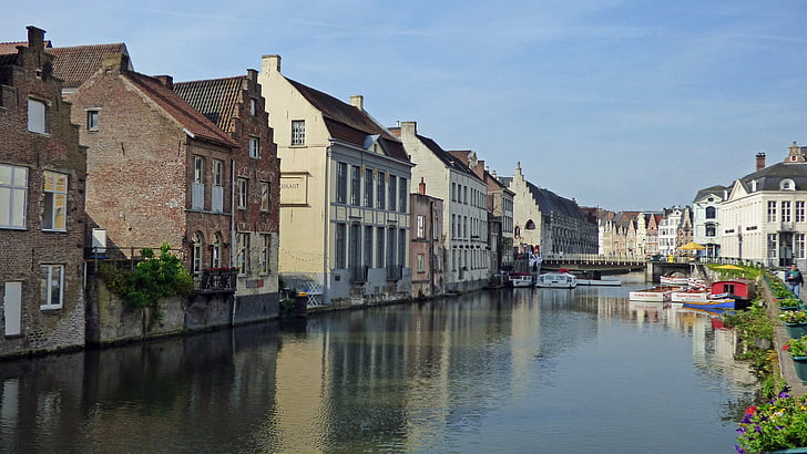 Gandawa, Belgia, Architektura, kanał, historyczne, Miasto, Gent