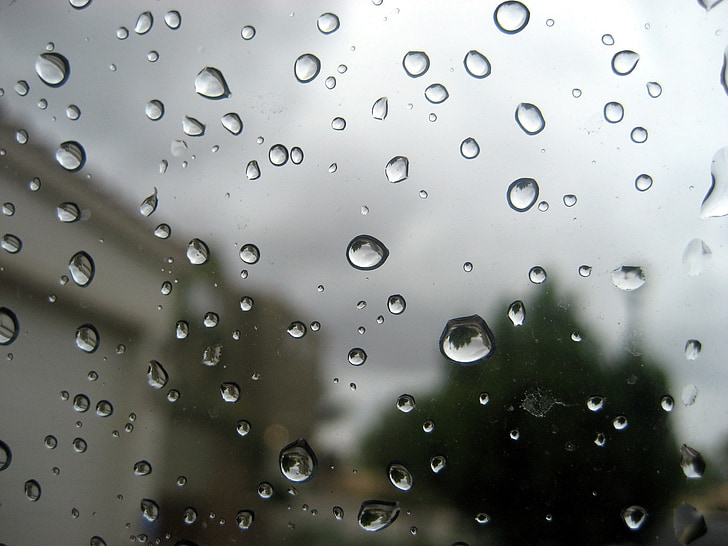 ฝนตก, น้ำ, หยด, แก้ว, พื้นผิว, โปร่งใส, เปียก