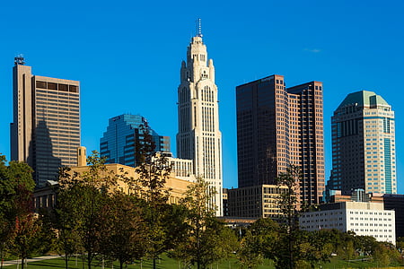 Columbus, Ohio, město, městský, budovy, mrakodrapy, Panorama
