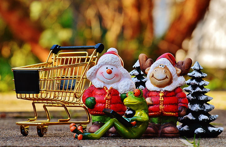 compras en línea, Navidad, ir de compras, compra de, dulces, carretilla, lista de compras