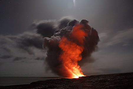 Volcano, Hawaii, lava, pilve, tuhk, vee, Ocean