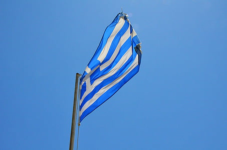Прапор, Вітер, Греція, powiewająca, банер, Щогла, синій