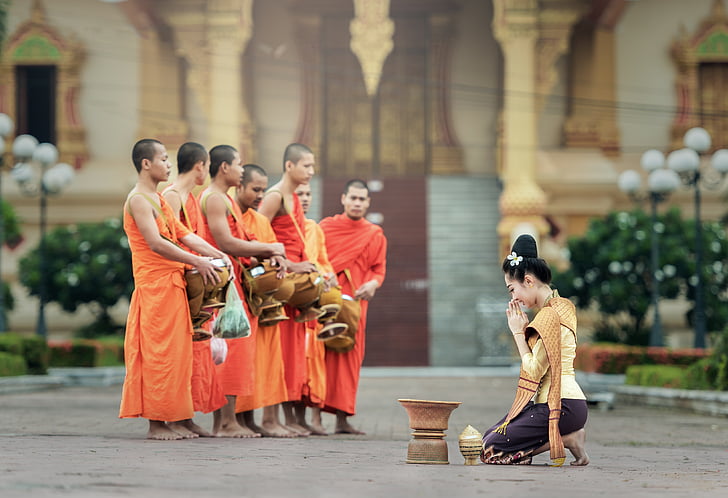 munkar, Jag ber, Bangkok, Asia, symbolen, tror, Buddha