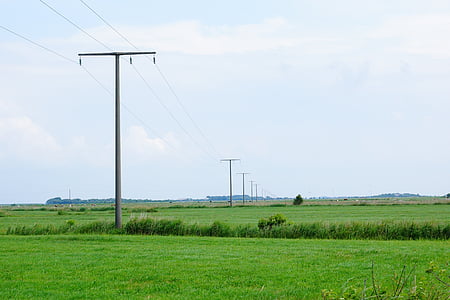 Prado, verde, Horizon, polos de poder, linha de energia, eletricidade
