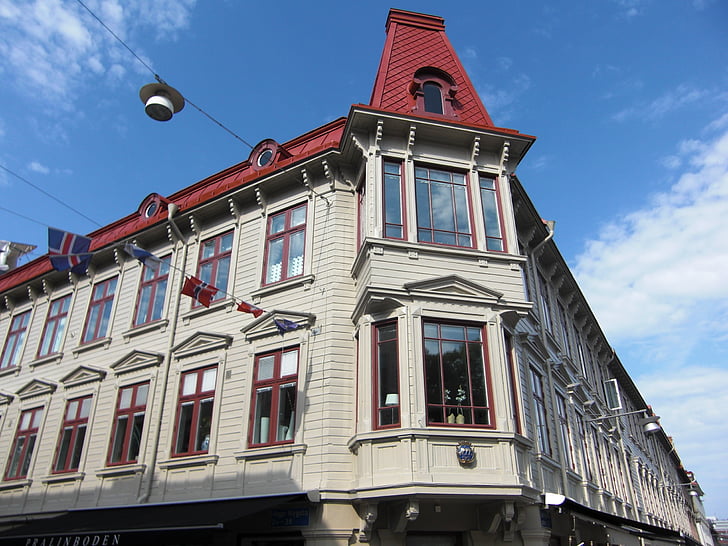 fatada de lemn, Gothenburg, Suedia, oraşul vechi, centrul orasului, clădire, arhitectura