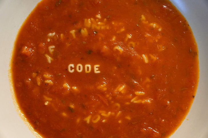 soup, tomatoes, tomato sauce, letters, code