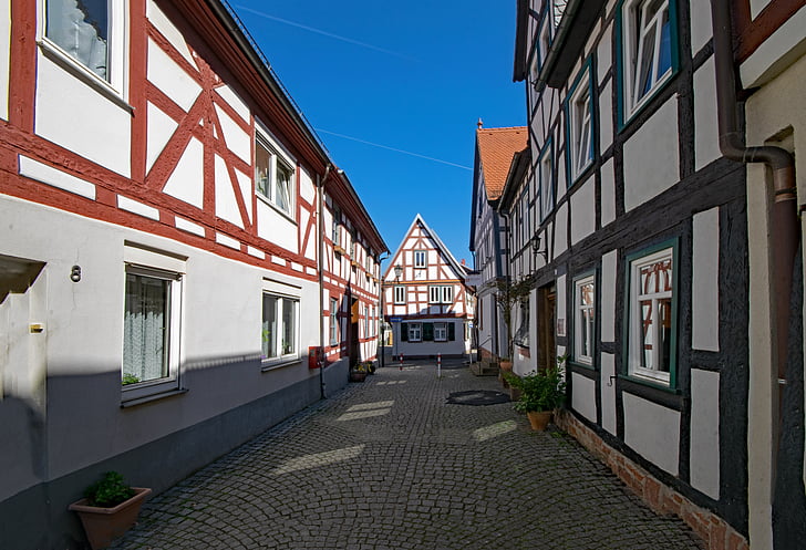 seligenstadt, Hesse, Vācija, Vecrīgā, fachwerkhaus, kopņu, arhitektūra