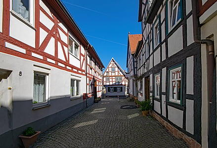 Seligenstadt, Hesse, Alemania, casco antiguo, Fachwerkhaus, truss, arquitectura