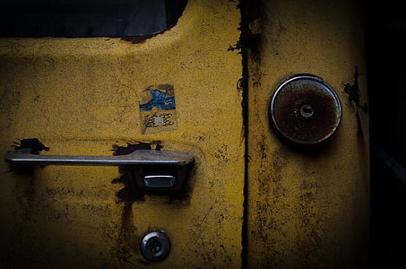 πόρτα, Κίτρινο, παλιά, σκουριασμένο, λιμάνι, καφέ, κλειστό