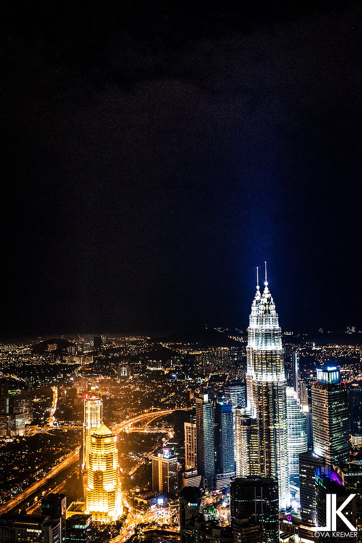 Kuala lumpur, Petronas twin towers, budynek, czarny, biały, Miasto, Architektura