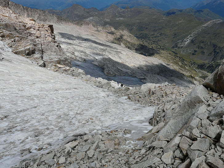 Eisfeld, glaciär, bergsbestigare, vandra, Pico aneto, Pico de aneto, Pyrénées