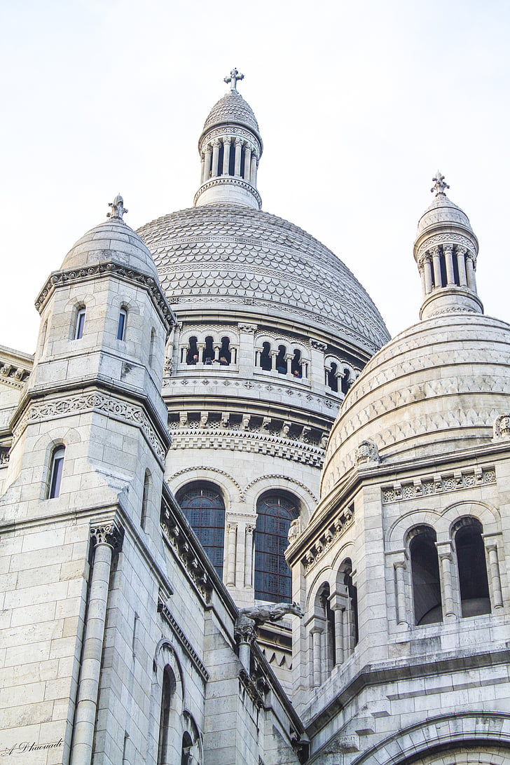 Bazylika Sacré-coeur, Paryż, Pomnik, Montmartre, niebo, Francja