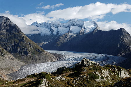 Aletsch-gletsjeren, Schweiz, Valais, Glacier, Jungfrau-regionen, Mountain, bjergkæde