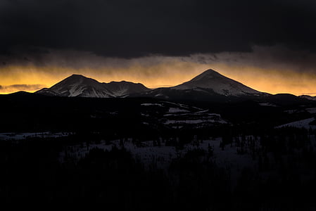 mountain, highland, dark, clouds, sky, summit, ridge
