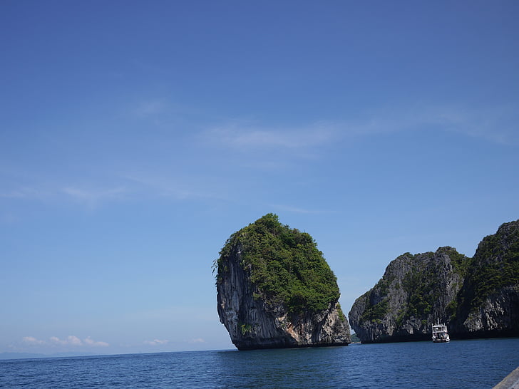mar, rocas, cielo, azul, viajes, Tailandia, la nave