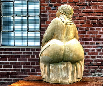 mujer, escultura, sentarse, po, a tope, culo, espesor