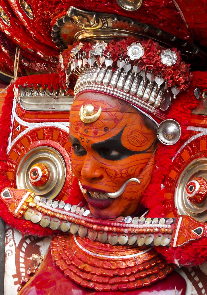 Theyyam, červená, Kerala, chrám, Kultúra, India, Hind