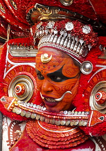 Theyyam, röd, Kerala, templet, kultur, Indien, hinduiska