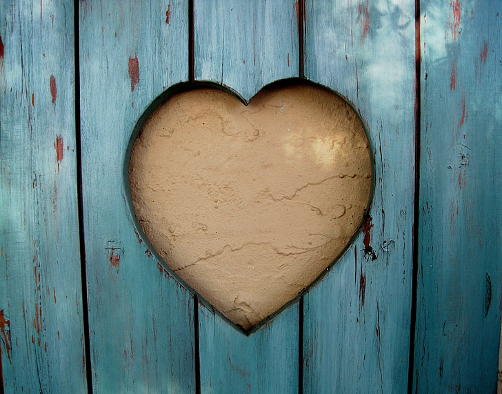 cutout shape, heart, shutter, wood, turquoise, wall, cream color