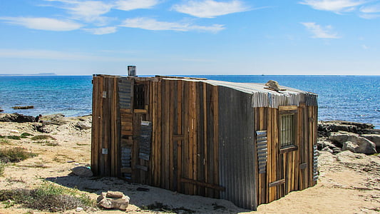 shanty, booth, hut, sea, coast, cyprus, liopetri