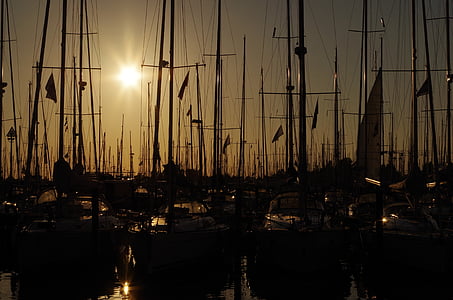 vela, Puerto, puesta de sol, arranque, barcos de vela, agua, de la nave