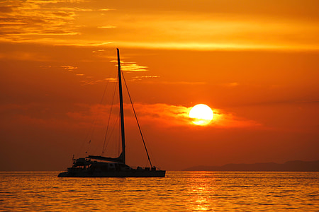 veler, posta de sol, bota, Mar, Mallorca, estat d'ànim, l'aigua