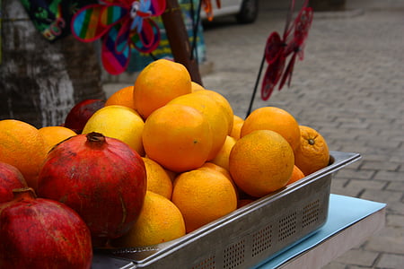 Granátová jablka, oranžová, trh, kov
