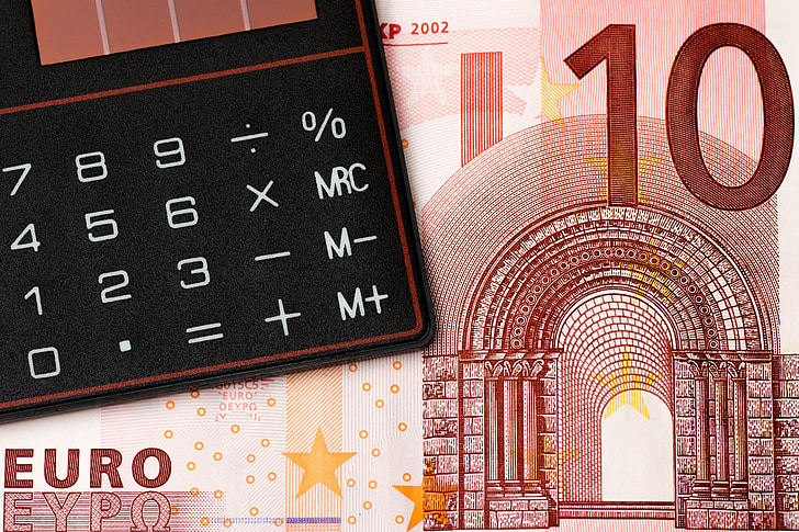 soldi, Euro, moneta, monete, banconota, calcolatrice, bilancio