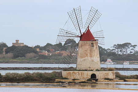 Mill, cối xay gió, mũi khoan, Marsala, Salina, Sicily, nước