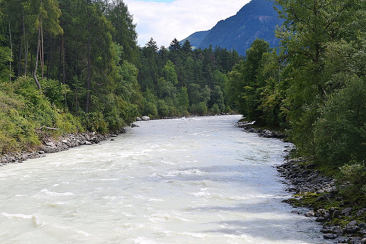 rivier, Inn, Tirol, water, natuur, bos, berg