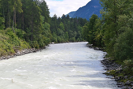 jõgi, Inn, Tyrol, vee, loodus, metsa, mägi