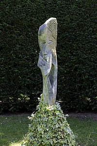 escultura do jardim, pedra, tentando me lembrar, escultor Leonidas bonjisi, Hera, grama, cobertura de teixo
