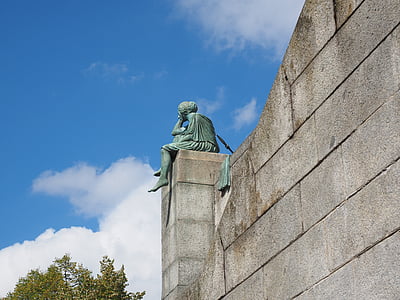 statue, helvetia on travel, bettina eichin, sculpture, woman, basel, wall
