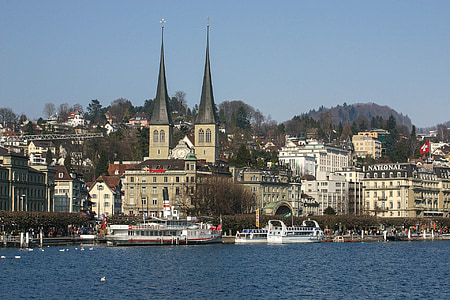 Lucerna, Hofkirche, região do Lago de Lucerna, água, Suíça, azul, céu