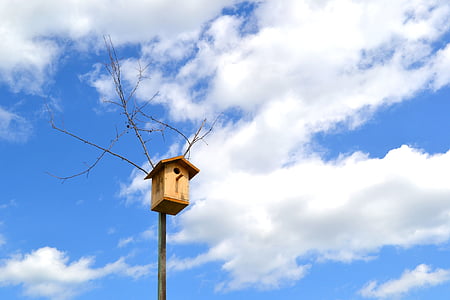 birdhouse, debesis, mākoņi, mākonis - debesis, diena, šaurleņķa skats, zila