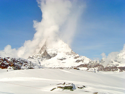 montanha, matterhorn em chamas, Suíça, Zermatt, Alpina, paisagem, vento