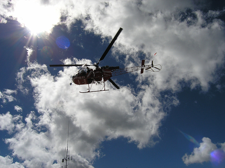 helikopter, rescue helikopter, redding, vliegen, hemel, wolken, blauw