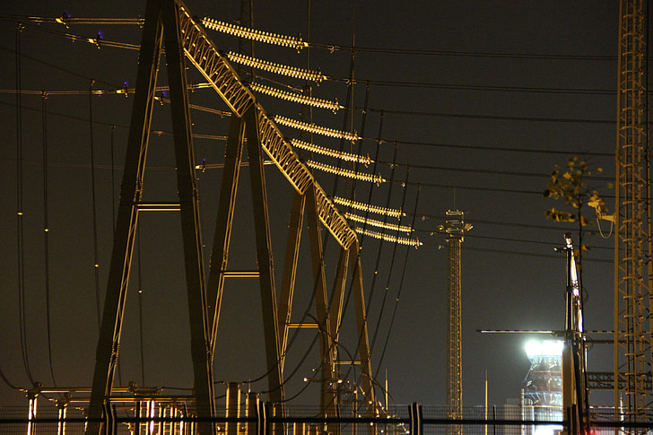at night, power plant, electric, in the evening, lights, lighting, night