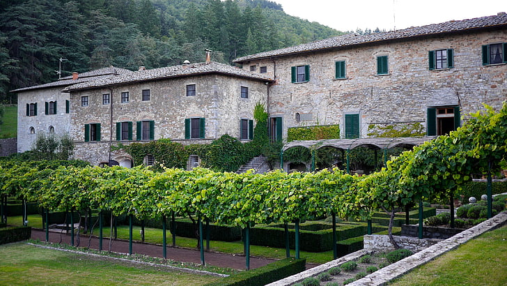 Castillo, Toscana, jardín, medieval, antiguo, arquitectura, punto de referencia
