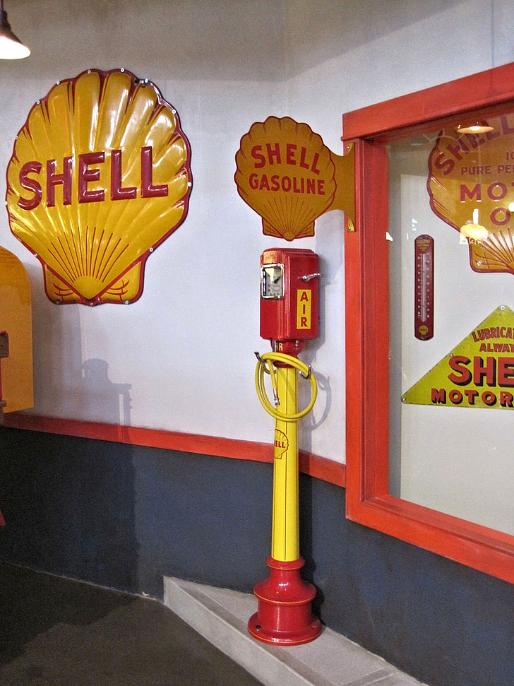 logotipo Shell, bomba de aire, antiguo, Museo Canadiense