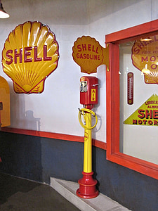 Shell logo, luchtpomp, antieke, Canadese museum